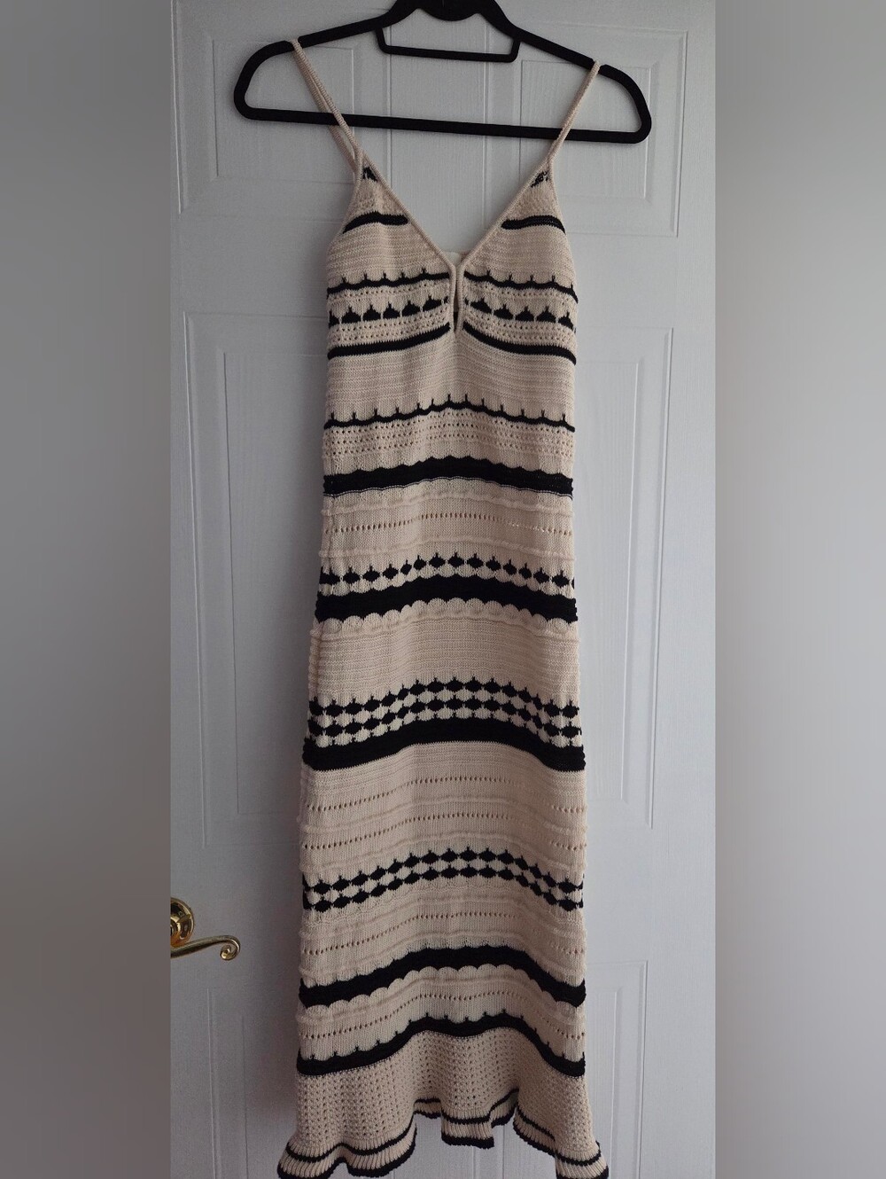 H&M Black and Cream Striped Crochet Maxi Dress
